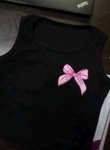 Black Crop Top with Pink Bow