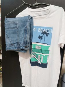 Miami Beach Graphic Tee &amp; Denim Shorts Set