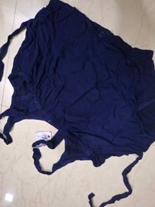 Embroidered Navy Blue Wrap Top