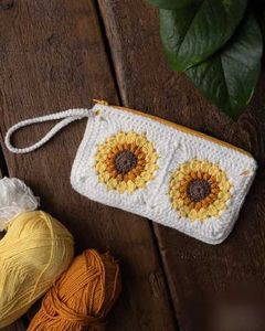 Handmade Crochet Sunflower Clutch