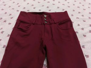 Maroon High-Waisted Skinny Pants