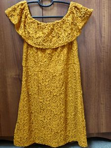 Zink London Yellow Lace Off-Shoulder Dress