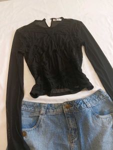 Zara Black Mesh Corset-Style Top