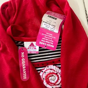 Stylish Red top n bottom set with Striped Accents