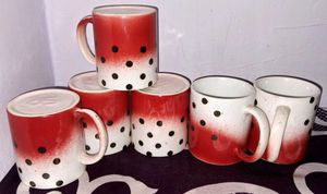 Set of 6 Red Polka Dot Mugs
