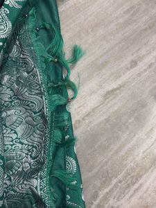 Emerald Green Silk Saree with Peacock Motifs