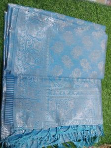 Elegant Blue Silk Saree with Silver Weave
