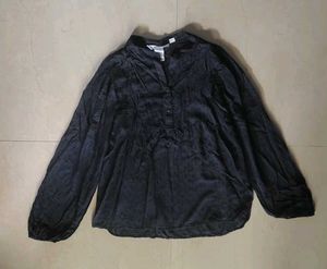 Chic Black Embellished Button-Up Top