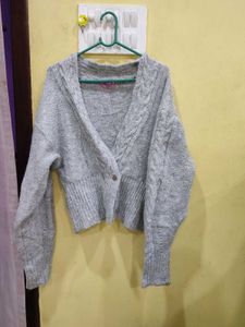 Gray Knit Cropped Cardigan