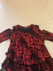 Red With Black Jean Top