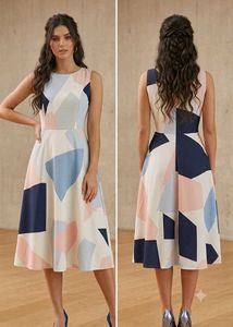 🎀🌸Romwe_Geometric A-Line Midi Dress🌸🎀