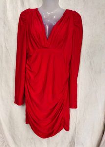 I. Chic Red Ruched V-Neck Dress