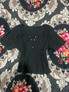 Classic Black Button-Up T-Shirt