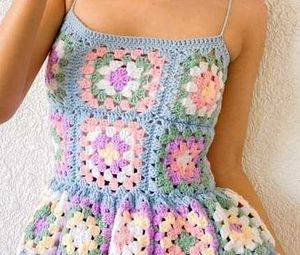 Crochet Patchwork Mini Dress