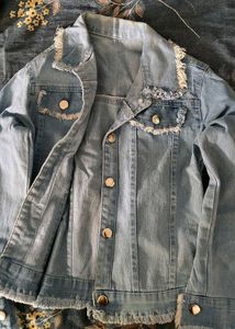 Light Blue Denim Jacket with Fringed Details