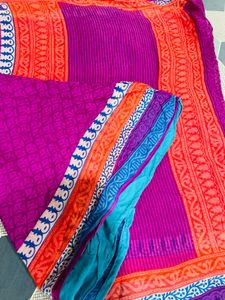 Vibrant Printed Saree with Colorful Border