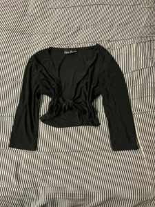 Black Tie Front Long Sleeve Top