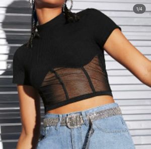 Sheer Panel Corset Crop Top