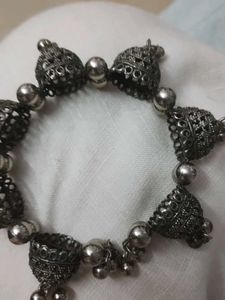 Oxidized Silver Jhumka Bracelet