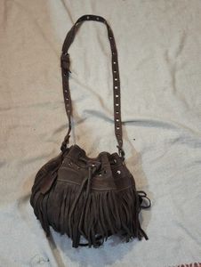 Brown Suede Fringe Hobo Bag