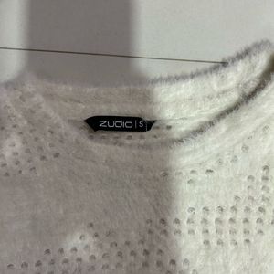 🤍 White Cropped Knit Sweater
