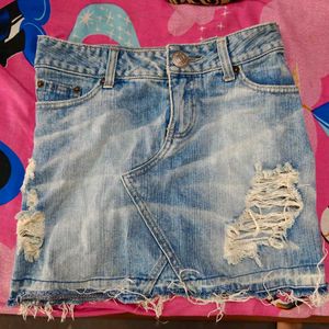 Distressed Denim Mini Skirt