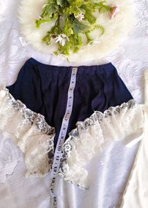 Lace Trimmed Cream Camisole &amp; Black Shorts Set