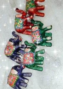 Hand-Painted Wooden Elephant Figurines
