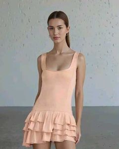 Beige Ruffled Mini Dress