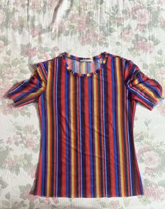 Colorful Striped Sheer Top