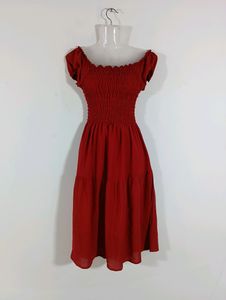 Red Plain Casual Dress (Women)