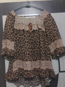 whimsical Leopard Print Lace Tunic Top