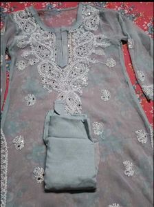 Chikankari kurti with mirror work....