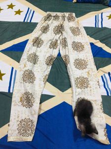 Elegant Cream &amp; Gold Printed Palazzo Pants