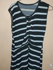 Striped Casual Dress Black &amp; White Like New