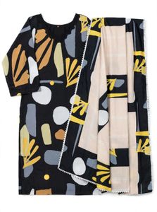 Black Abstract Print Kurta Set
