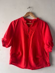 Statement Diamond studded buttons Orange Boxy Top