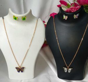Butterfly Metal Combo White-M Necklace &amp; Earring