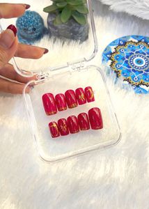 Press On Nails - Pink with Gold Accent