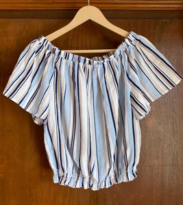 Striped Off-Shoulder Crop Top