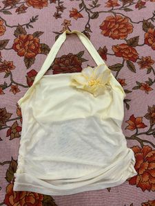 Sheer Yellow Floral Embellished Top