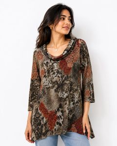 Stylish Cowl Neck Print Tunic