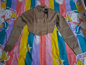Shein drop shoulder Cropped Khaki Shirt