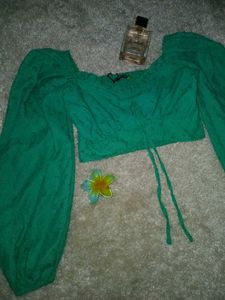 Emerald Green Puff Sleeve Crop Top