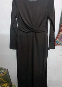 Chic Brown Twist-Front Midi Dress