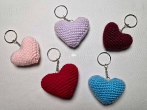 Set of 5 Crochet Heart Keychains
