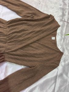 Brown Ribbed Midi Dress