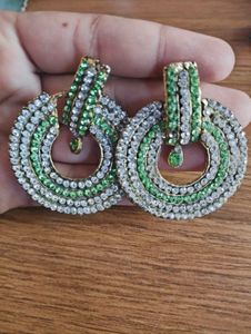 Sparkling Green & White Gemstone Hoop Earrings