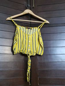 Ginger Yellow Striped Tie-Front Crop Top