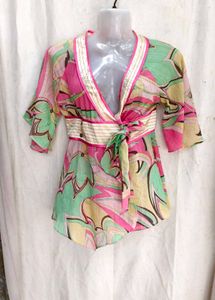 Vibrant Wrap Top with Belt